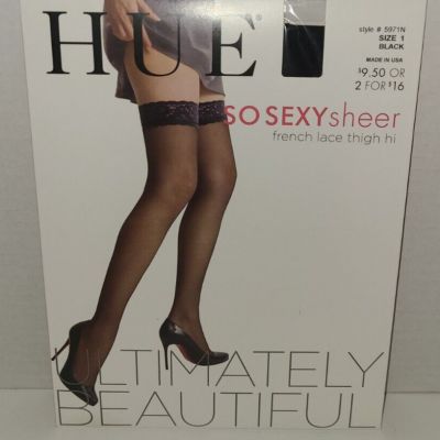 HUE Women's Size 1 So Sexy Sheer French Lace Thigh Highs Style 5971N Black - NEW