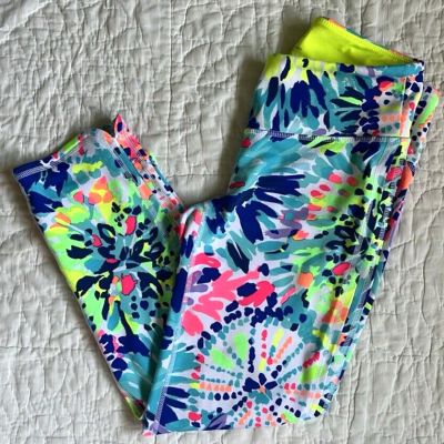 Lilly Pulitzer Luxletic Weekender Cropped Legging Capri Dive In Blue Pink Neon S