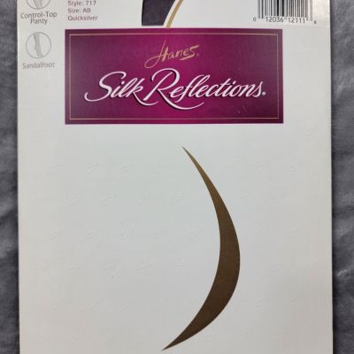 Hanes Silk Reflections Control Top Sandalfoot Pantyhose 717 Size AB Quicksilver