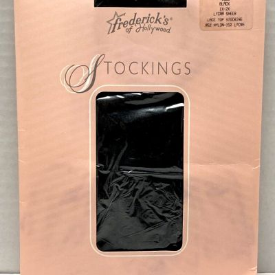 VINTAGE Unopened Pkg Plus Size Frederick's of Hollywood Lace Top Stockings BLACK