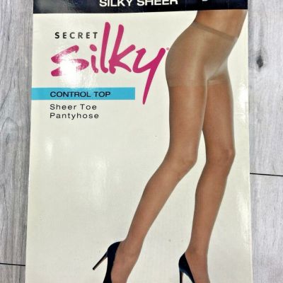 NEW Secret Silky Control Top, Sheer Toe Pantyhose Nude Size B 10407