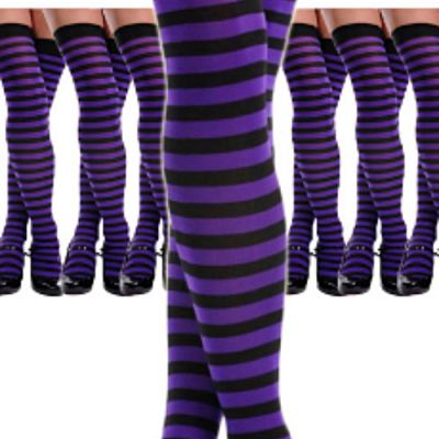 NEW Walmart Thigh High Black and Purple Stripe Tights