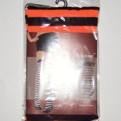 Opaque Stripe Thigh High Stocking Orange Black LEG AVENUE OSFM Costume Halloween