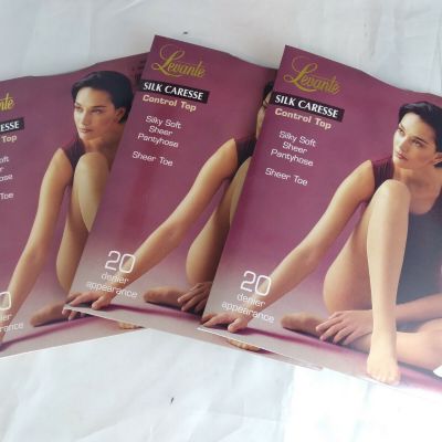 3x LEVANTE Silk Caresse Control Top Cotton Silky Sheer Pantyhose Sz 2 M