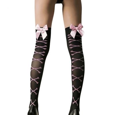 Women's Bow Knot Knee High Socks Printed Sheer Mesh Tights Stockings Black On...