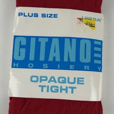 Vintage 90s Gitano Hosiery Opaque Cherry Red Tights Plus Queen Size Lycra 1993