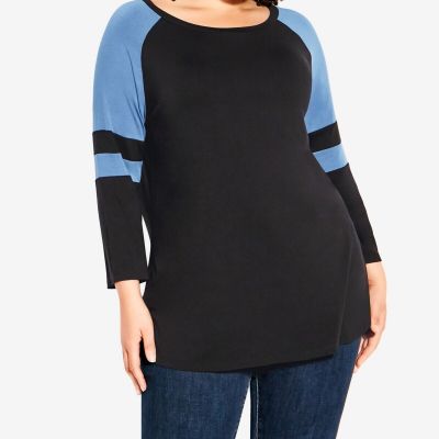 Avenue Plus Size Splice Sleeve Top - Steel Black 18