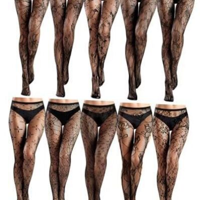 Ramede 10 Pairs Fishnet Thigh High Stockings for Women Goth Fish Nets Medium