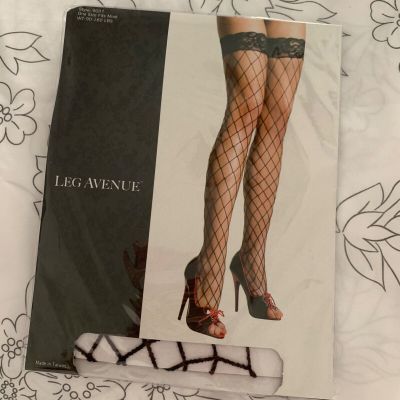 LEG AVENUE BLACK FENCE NET STOCKINGS with LACE TOP- STYLE #9037 ONE SIZE