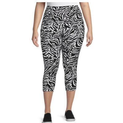 TERRA & SKY Capri Leggings Size 0X 14W Womens High Rise Black & White New