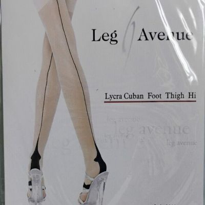 Leg Avenue 9213 Black W/Black Seam Lycra Cuban Foot Thigh-Hi Stockings  One Size