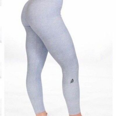 P'TULA Soft Comfy HERRINGBONE Print Athletic Workout Leggings Heather Gray Sz L