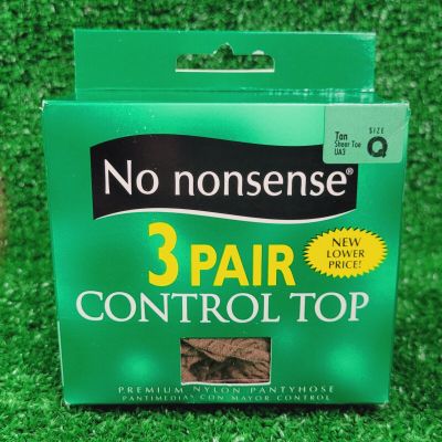 (1) 3-Pack No Nonsense Control Top Pantyhose Queen Q Tan Sheer Toe New Old Stock