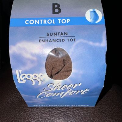 Leggs Pantyhose Control Top Enhanced Toes Sz B Suntan New  760 07 Sheer Comfort