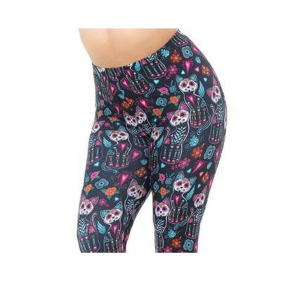 Plus Size Womens Sugar Skull Kitty Cat Leggings by USA Fashion™