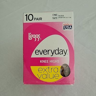 L'eggs Everyday Knee Highs 10 Pair One Size Nude Reinforced Toe