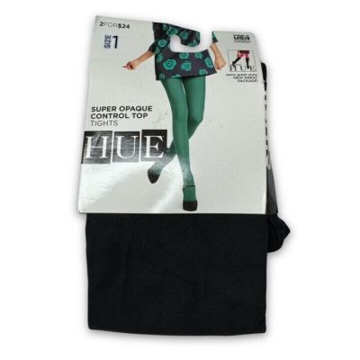 HUE Super Opaque Tights w/Control Top Solid Black Womens Size 1 #U6620 New