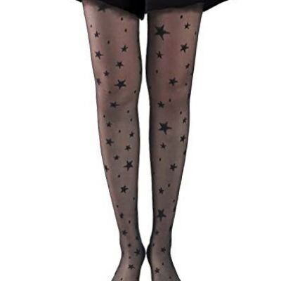 Women's Pattern Mesh Fishnet Tights High Waist Sheer One Size Star Print Black