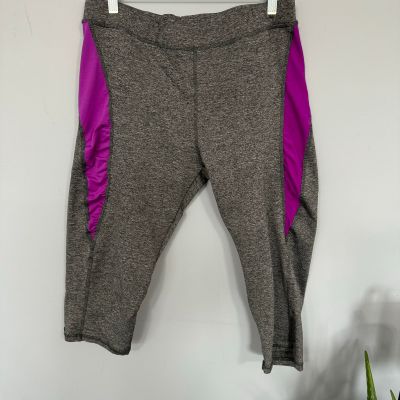 Women's Plus Size 2X Heather Gray & Purple Pull On Capri Leggings