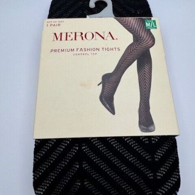 NEW size M/L Merona textured chevron tights control top black medium/large