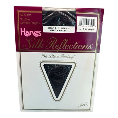 1989 Hanes Silk Reflections Silky Sheer Sandalfoot Pantyhose CD 715 Barely Black