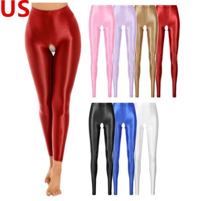 US Women's Semi Opaque Pantyhose Shiny Oil Stockings Hollow Out Toeless Pants
