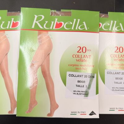 Rubella 20 Den  sheer tights  veiled invisible shaping bodice Beige 2 Small