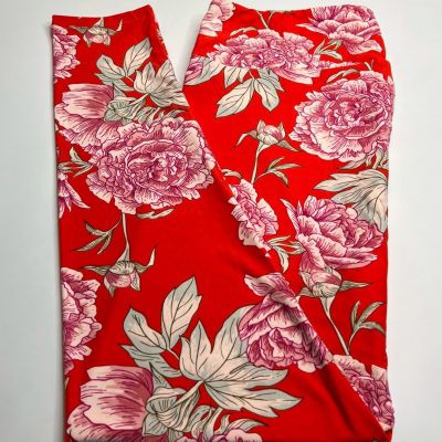 NEW LuLaRoe TC2 Leggings Saffron Orange Coral Sage Green ROSE Flower COLORFUL