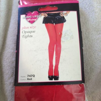 Music Legs PLUS SIZE 747Q Opaque Nylon Tights, Red