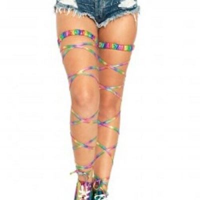 Leg Avenue Lamé Full Garter Belt Festive Rave Fashion Rainbow Leg Wraps One Size