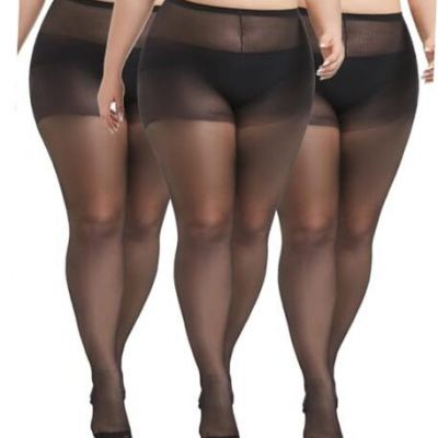 3 Pairs Plus Size Sheer Tights for Women, 20D X-Large-XX-Large Black-3pcs