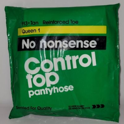 No Nonsense Control Top Pantyhose TAN Size Q1 Queen #113 Reinforced Toe NEW