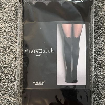 LOVEsick Womens Sheer Black Scallop Tights