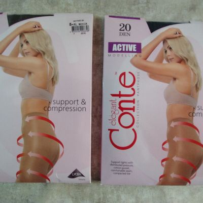 Elegant Conte Active Modeling Pantyhose - Mocca & Nero - Size: 5/XL - 2 Pairs