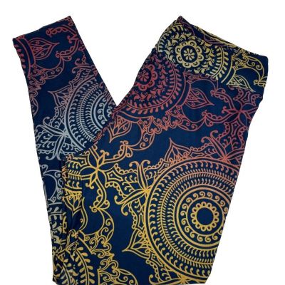 LuLaRoe Womens Leggings Size TC2 Navy Blue Mandalas Paisley Rainbow Plus 18+ NWT