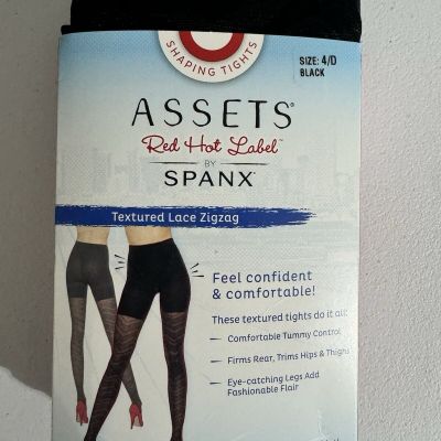 SPANX Size 4/D Assets Red Hot Label Textured Lace Zigzag Tights in Black