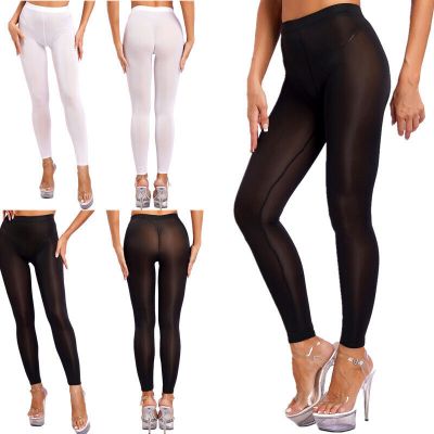 US Womens See-through Tight Mesh Bottocks Elastic Sweatpants Sheer Sexy Pants