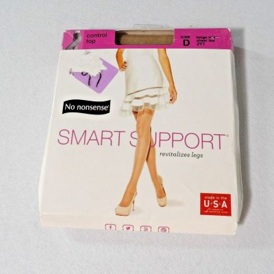 No Nonsense Smart Support Pantyhose Size D Beige Mist Sheer Toe 2YT Silky Sheer