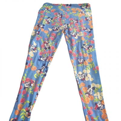 LuLaRoe Women's Disney Blue Rose Mickey Minnie Mouse Leggings Plus Size Twee