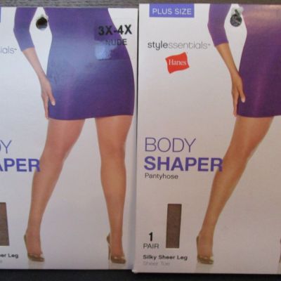 Lot of 2 Hanes Style Essentials Body Shaper Pantyhose Silky Sheer 3X / 4X Nude