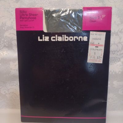 Vintage Liz Claiborne Silky Ultra Sheer Pantyhose Size 1 Olive 759 Sandalfoot