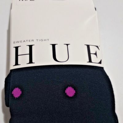 LADIES HUE BLACK WITH LAVENDAR DOTS FLAT KNIT SWEATER TIGHTS SIZE M/L - NWT