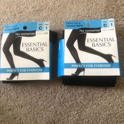 New Ladies No Nonsense Essential Basics Opaque Tights Sz C Black  NWT Set Of 2