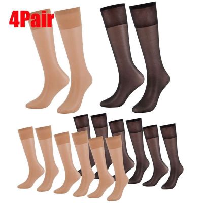 4 Pairs Women Nylon Elastic Under Knee Long Sheer Stockings Silk Long Socks