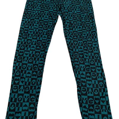 NEW No Boundaries LOVE Print Green Ankle Length High Rise Leggings Jr Womens MED