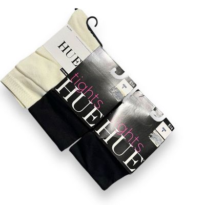 HUE Womens Ultimate Opaque Tights 2 Pair Size 1 Black Free Flat Knit Ivory Sock