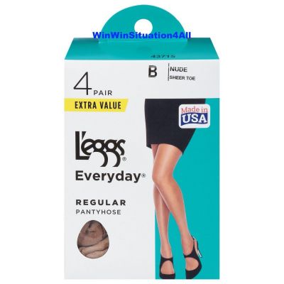 Leggs Everyday Regular Pantyhose Size B Nude 4 Pair Sheer Toe