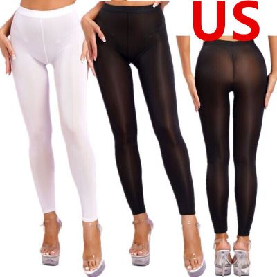 US Women's Shiny Open Butt Leggings Hollow Out Stretchy Trouser Clubwear Trouser