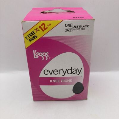 L'eggs Everyday Knee Highs **9 **Pair One Size Jet Black Sheer Toe Vintage 2012