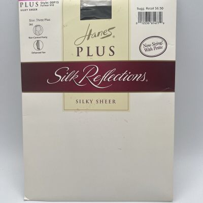 Hanes Plus Silk Reflections Pantyhose Nylons Three Plus Jet Non Control Panty